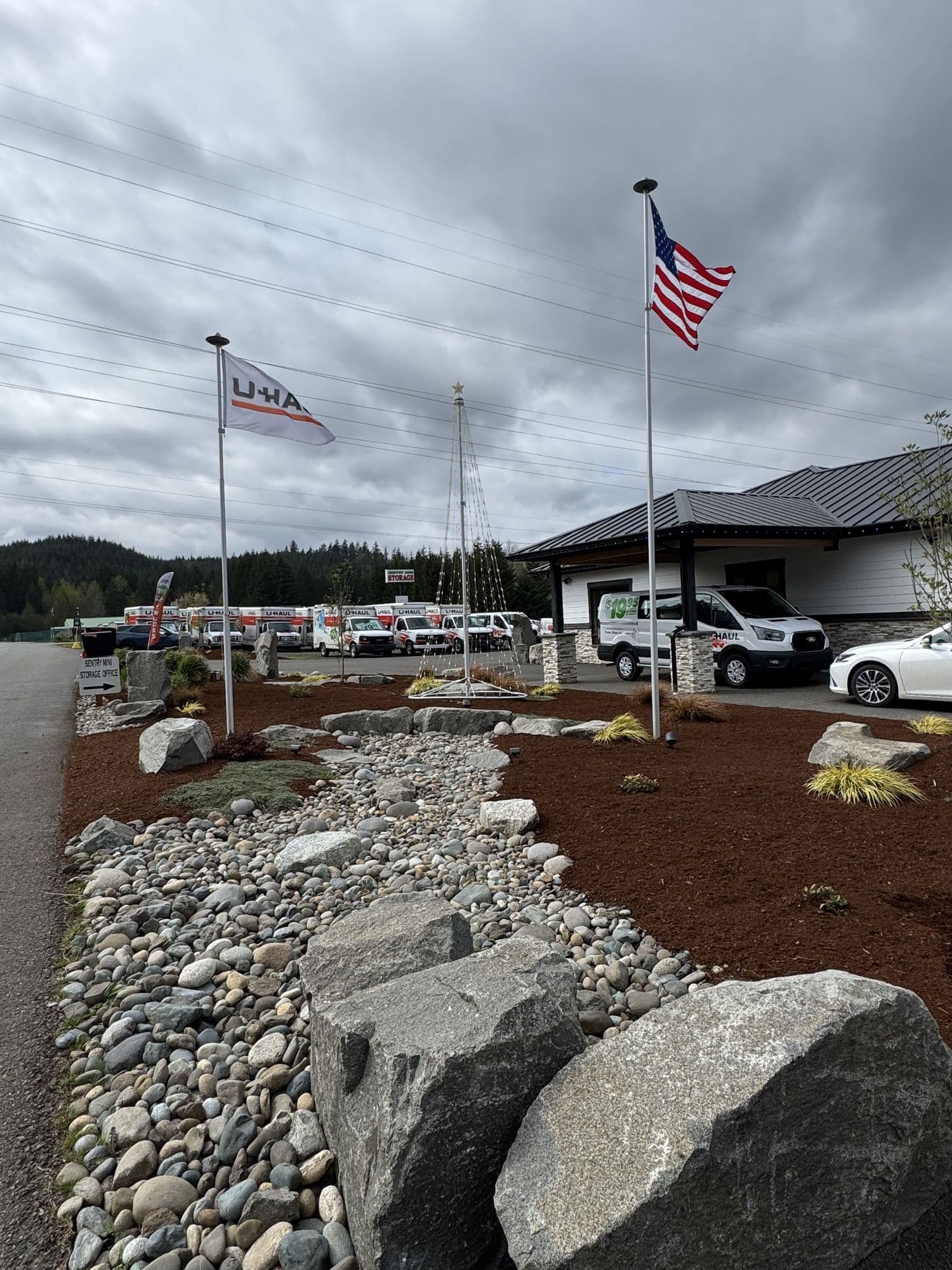 River rock and boulder drainage installation