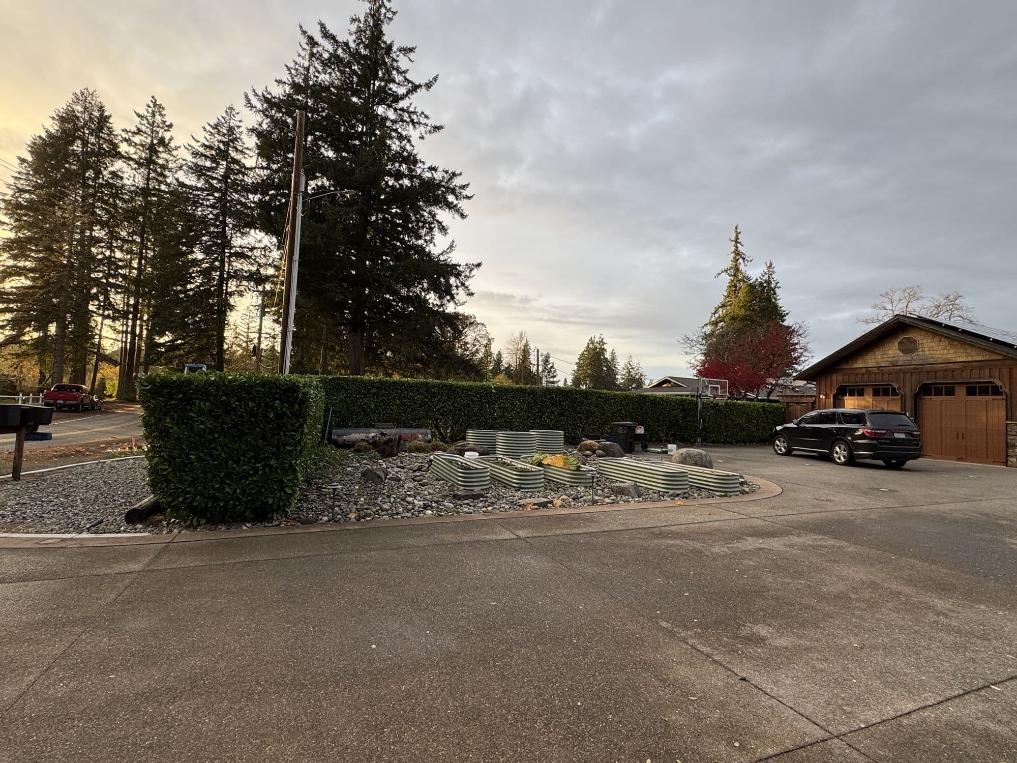 Decorative rock bed and driveway landscaping