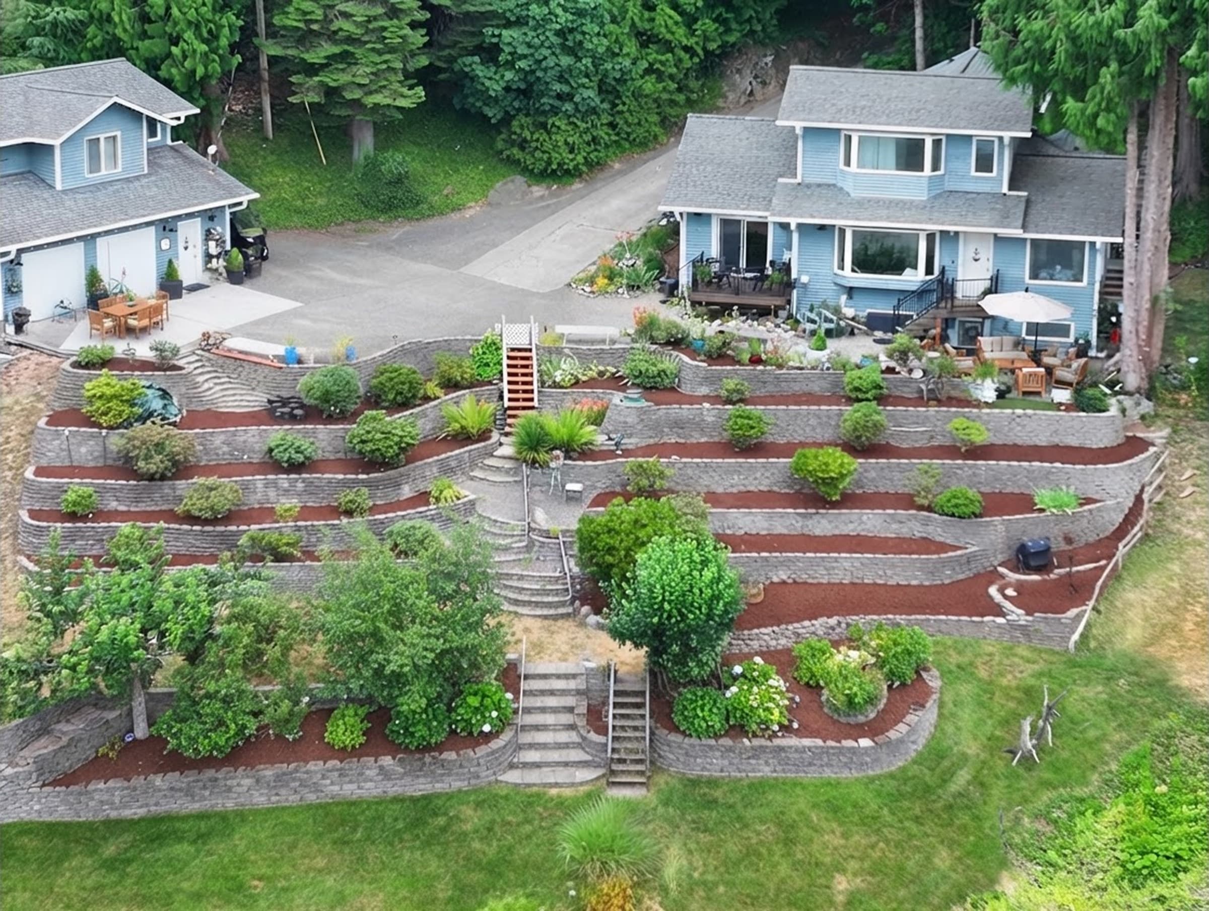 Terraced retaining wall landscape and hardscape project by Salazar Landscaping